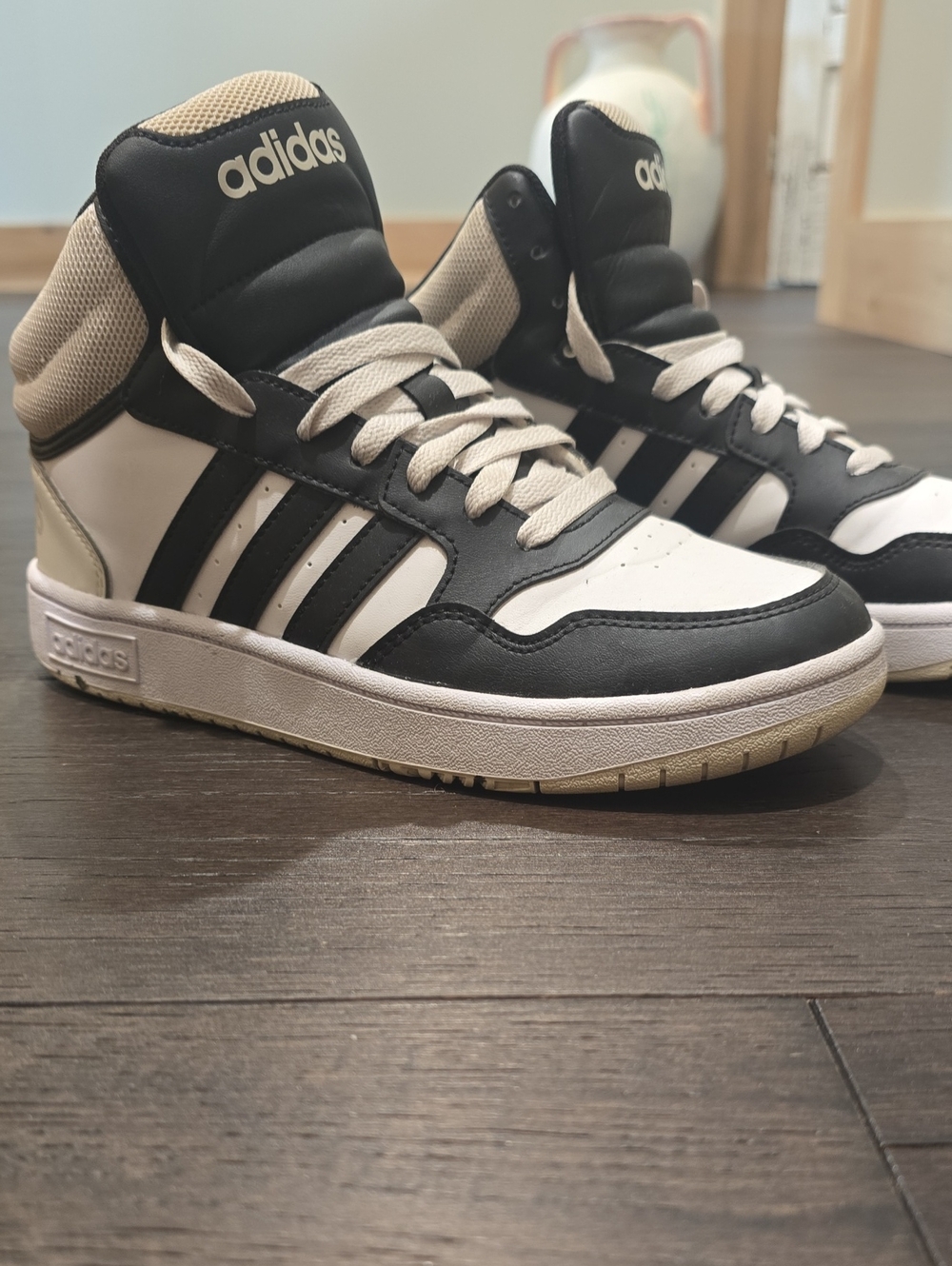 adidas Boys High-Top Sneakers in Black and Cream